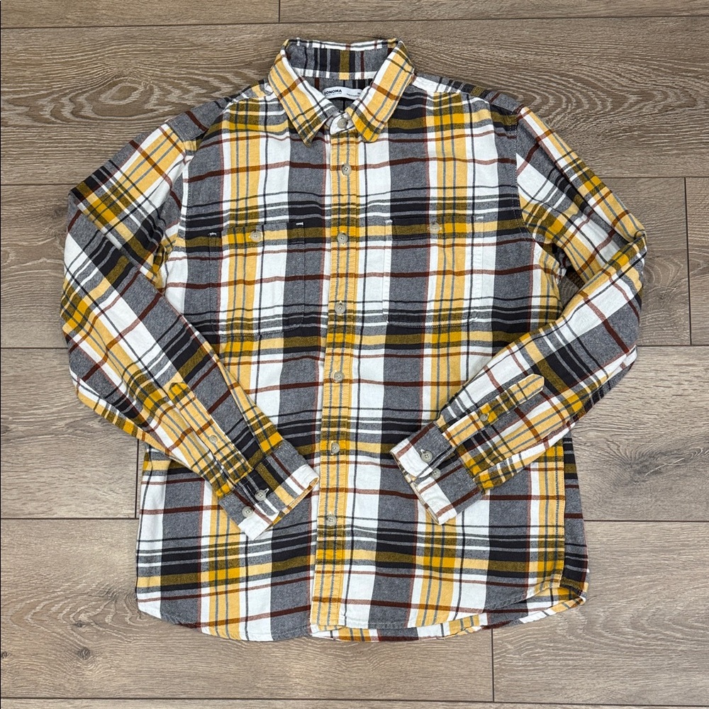 Sonoma Men's Casual Plaid Shirt - Yellow, Black, White